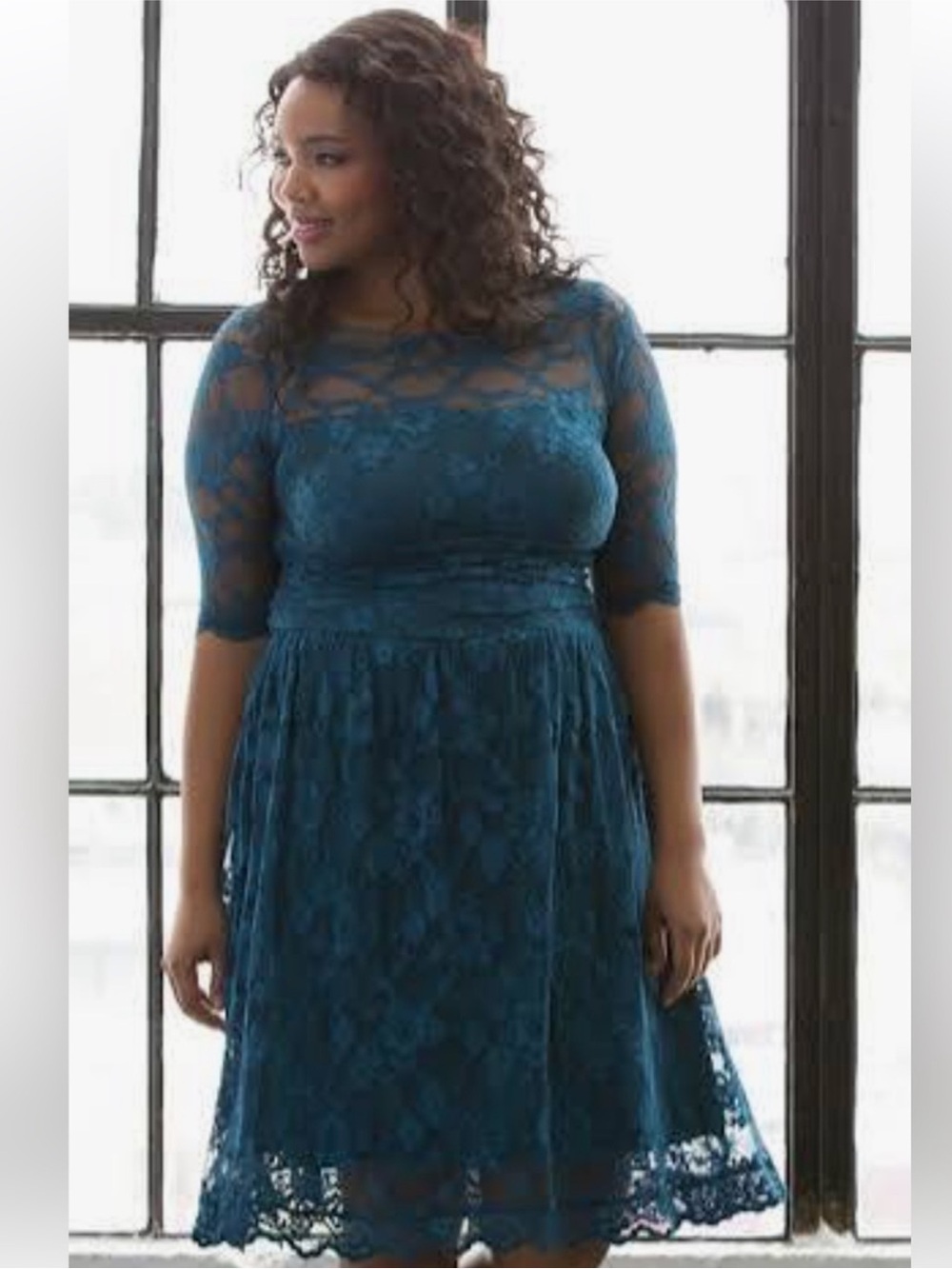 Kiyonna Teal Luna Lace Cocktail Dress Woman’s Plus Size 2X (18-20) NWT